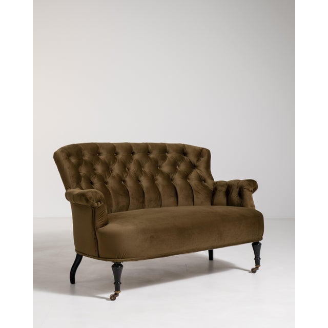 Napoleon III Velvet Upholstered Sofa, Second Empire Style, France, Circa 1880 For Sale - Image 12 of 14