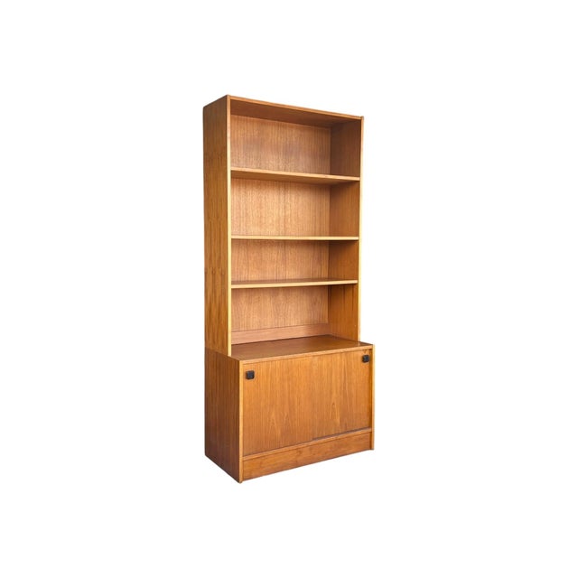 1960s Danish Modern Teak Bookcase With Sliding Door Cabinet For Sale - Image 4 of 13