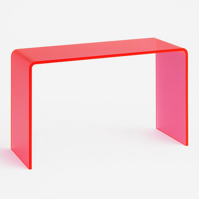 Neon Pink Lucite Console Table For Sale - Image 4 of 9