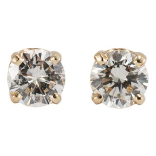 Ladies 14k Yellow Gold 0.55ct Diamond Push Back Stud Earrings, A Pair For Sale