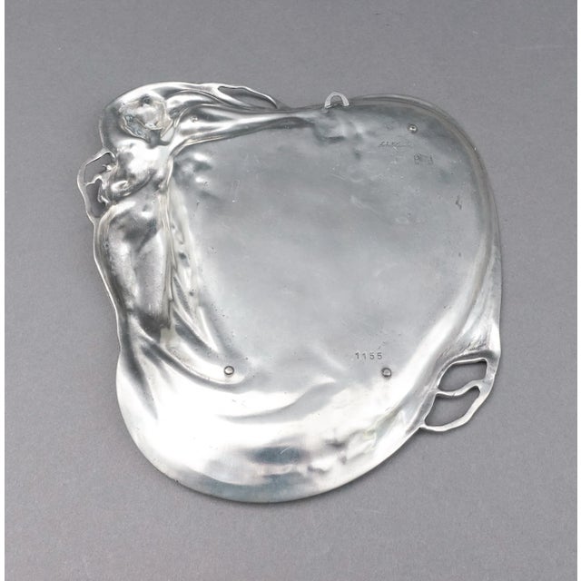 Metal Antique Achille Gamba Art Nouveau Maiden & Harp 1155 Pewter Tray Plate For Sale - Image 7 of 9