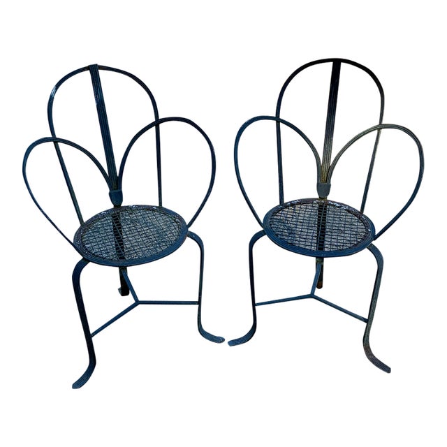 Pair Mid-Century Sculptural Outdoor Iron Chairs For Sale
