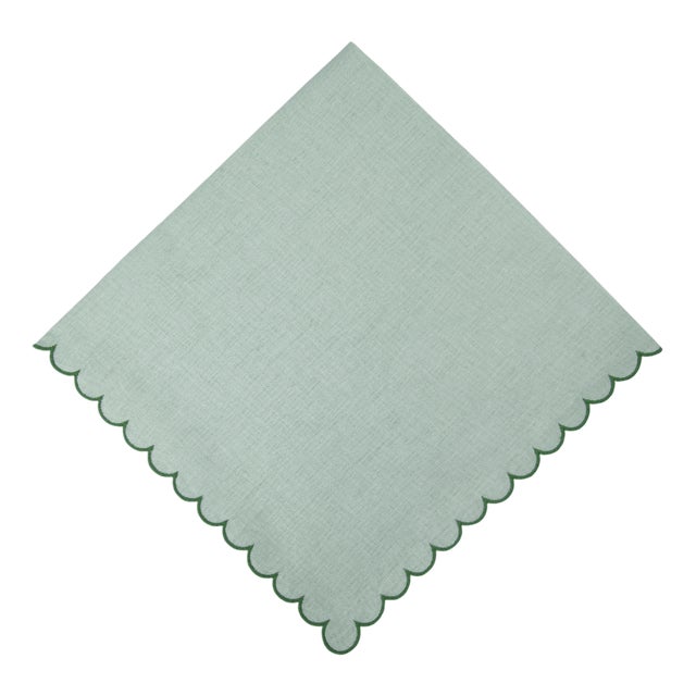 Bilbao Reseda Embroidered Linen Napkin by Los Encajeros For Sale