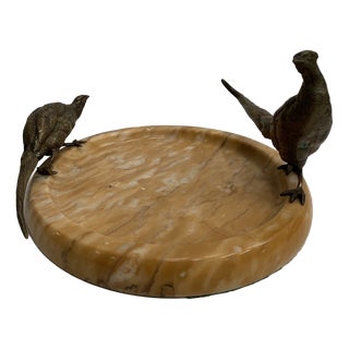 Marble Trinket Tray with Bronze Bird Decor, 20th Century For Sale