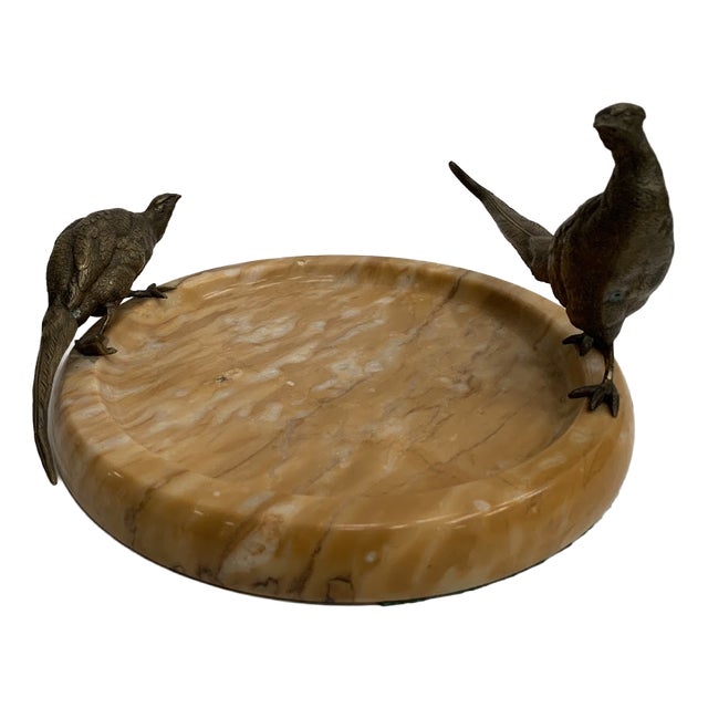 Marble Trinket Tray with Bronze Bird Decor, 20th Century For Sale