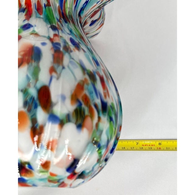 Blue Vintage Millefiori Speckled Ruffled Top Art Glass 7.5" Vase For Sale - Image 8 of 9