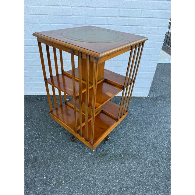Vintage Edwardian Style Leather Top Yewwood Revolving Bookcase For Sale - Image 10 of 17
