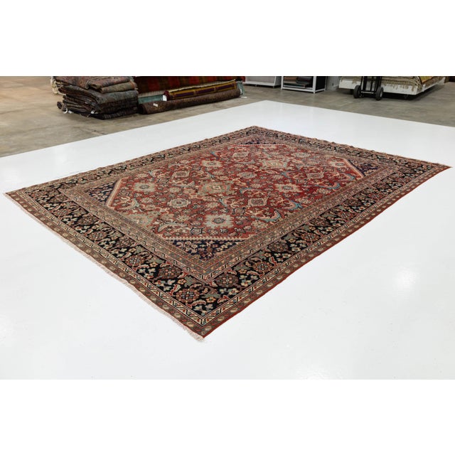 Persian 10 X 12 Vintage Persian Mahal Hand-Knotted Wool Rug Red & Navy For Sale - Image 3 of 10