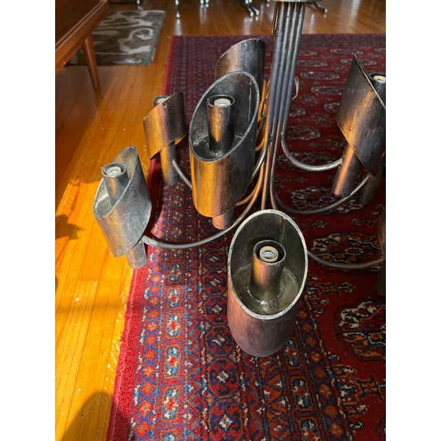 1960s Italian Brutalist Marcello Fantoni Iron Mid Century Chandelier For Sale In Los Angeles - Image 6 of 6