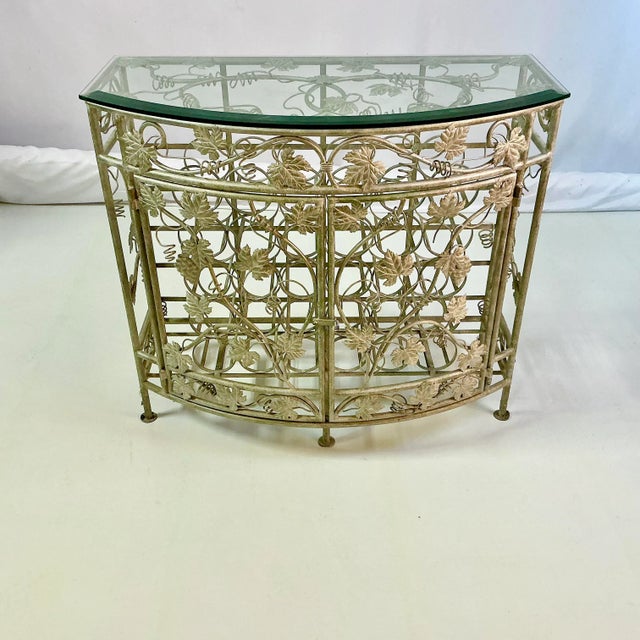 Maitland - Smith Vintage Maitland-Smith Hollywood Regency Silver Leaf Wine Rack Console Table - 30 Wells, Demi-Lune Design, Attributed For Sale - Image 4 of 16