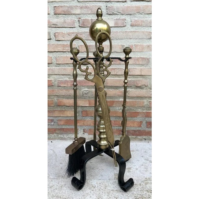 Black French Neoclassical style Brass Fireplace Tools, 1970s, Set of 5 For Sale - Image 8 of 8