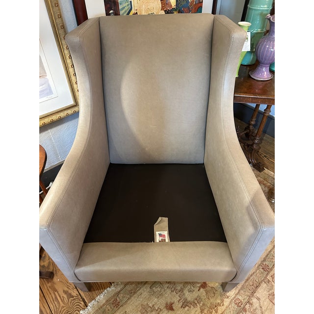 Lee Industries Gray Leather Custom Club Chair For Sale - Image 9 of 11