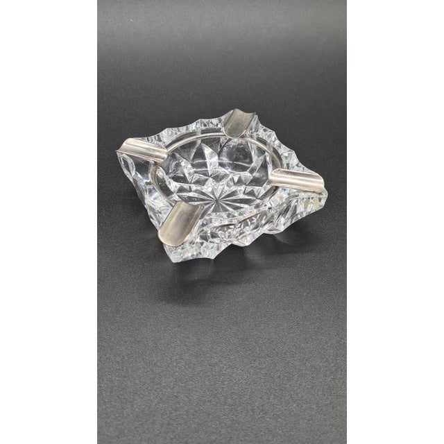 1960s Vintage Crystal Ashtray with Metal Rim, 1960s For Sale - Image 5 of 9