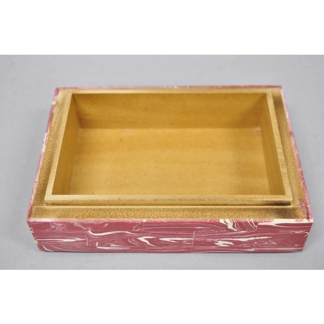 Modern Lava Marble Inlay Pink Coral Covered Jewelry Trinket Box by Current Home For Sale - Image 9 of 15