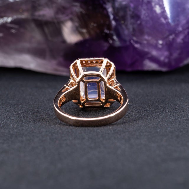 Metal 5.9Ct Rainbow Moonstone Ring With Diamond & Pink Sapphire Accents: 14k Gold Ring For Sale - Image 7 of 9