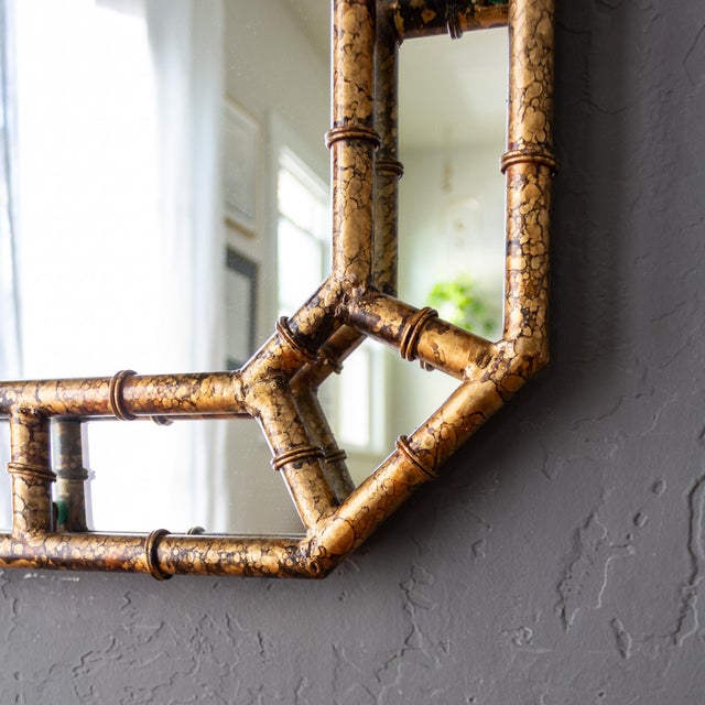 Tall Chinoiserie Faux Bamboo Gold Tortoise Shell Octagon Mirror For Sale - Image 12 of 15
