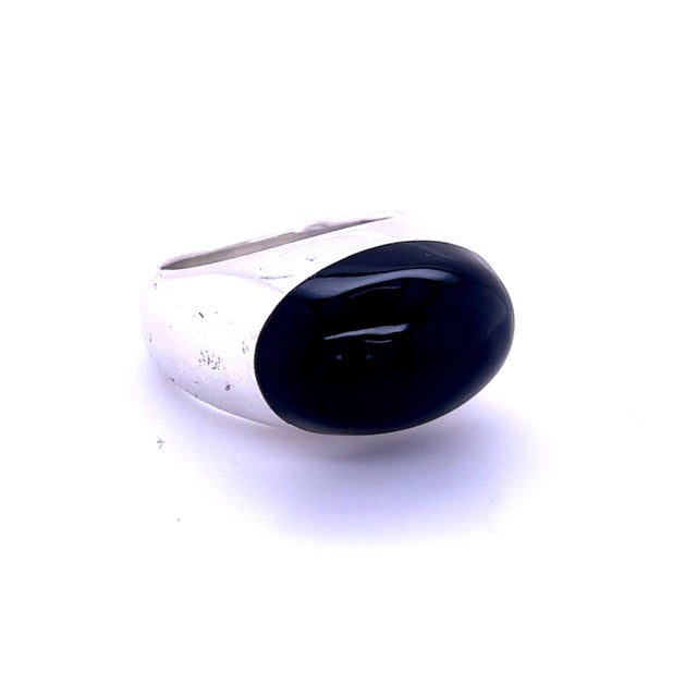 Metal 1990s Gucci Estate Black Onyx Ring Size 6.75 Sterling Silver 6 mm For Sale - Image 7 of 7