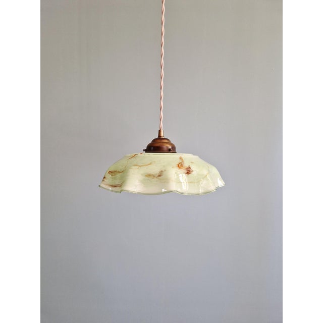 Green Art Deco Pendant Light in Green Marbled Opaline Glass, 1920s-1930s For Sale - Image 8 of 12
