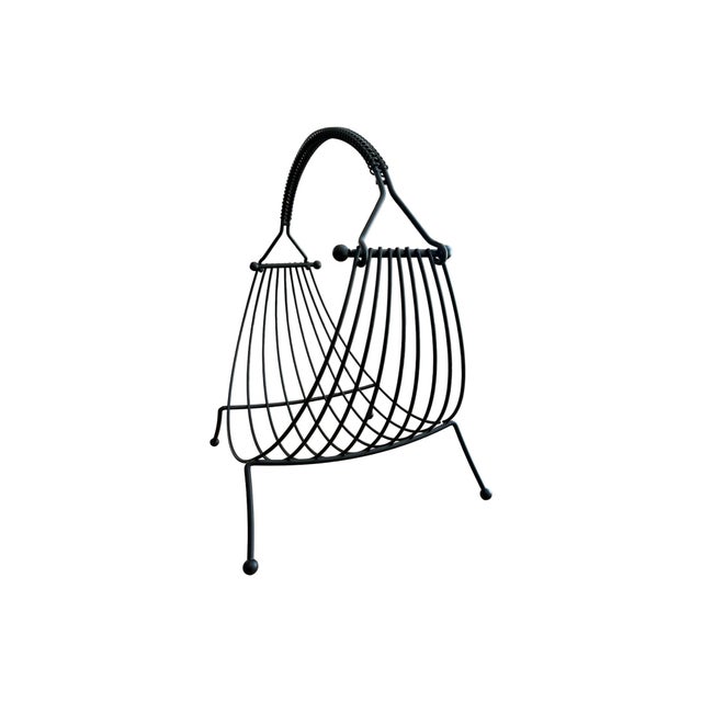 Mid Century Modern Atomic Restored Kitsch Magazine Rack Log Holder Wrought Iron Vintage Small Attributed to Richard Galef For Sale In Palm Springs - Image 6 of 12