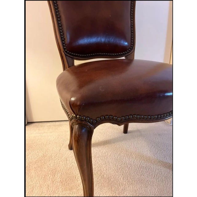 Brown Elegant Late 20th Century Gabriel Victor Leather Upholstered Side Chair With Nailhead Trim For Sale - Image 8 of 12