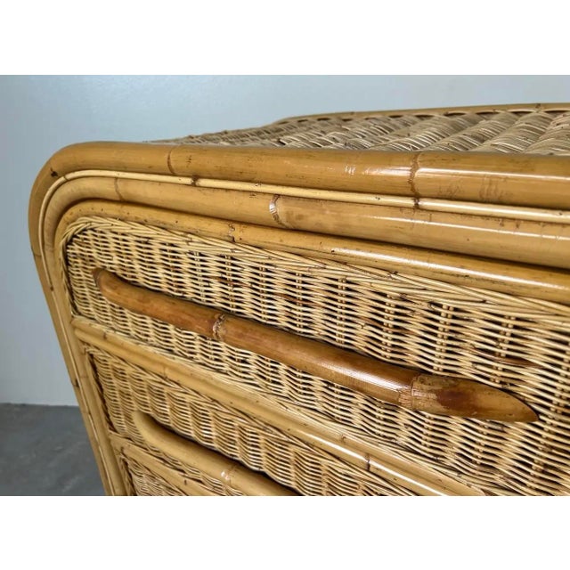Brown Vintage Coastal Organic Bamboo and Rattan Six - Drawers Waterfall Top Dresser/ Sold For Sale - Image 8 of 12