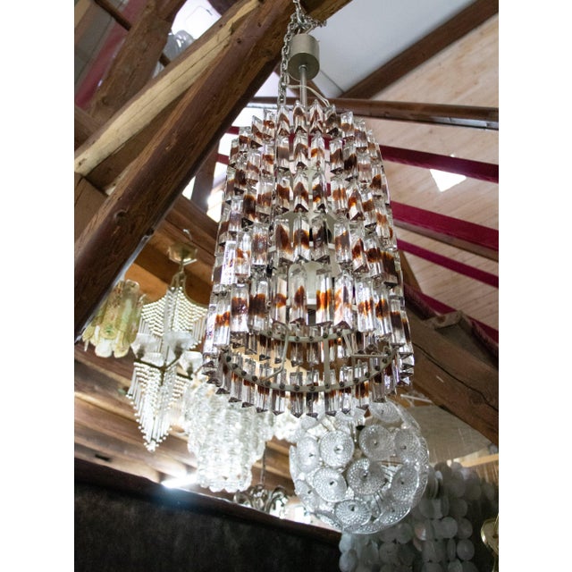 5-Tier Triedi Chandelier with Amber Murano Glass Prisms, 1960s For Sale - Image 13 of 14