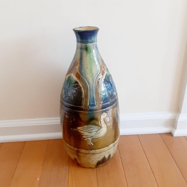 1920s Flemish Nouveau Art Belgium Blue Green Drip Glaze Pottery Vase For Sale - Image 9 of 12