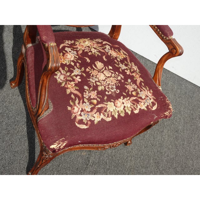 Burgundy Vintage French Provincial Burgundy Needlepoint Tapestry Chair For Sale - Image 8 of 13