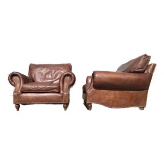 Leather Library Club Chairs, a Pair For Sale