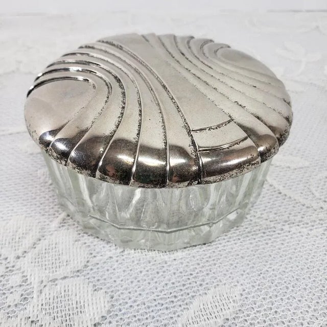 Vintage 1980s Art Deco Silver & Crystal Powder Puff Jar For Sale - Image 11 of 11