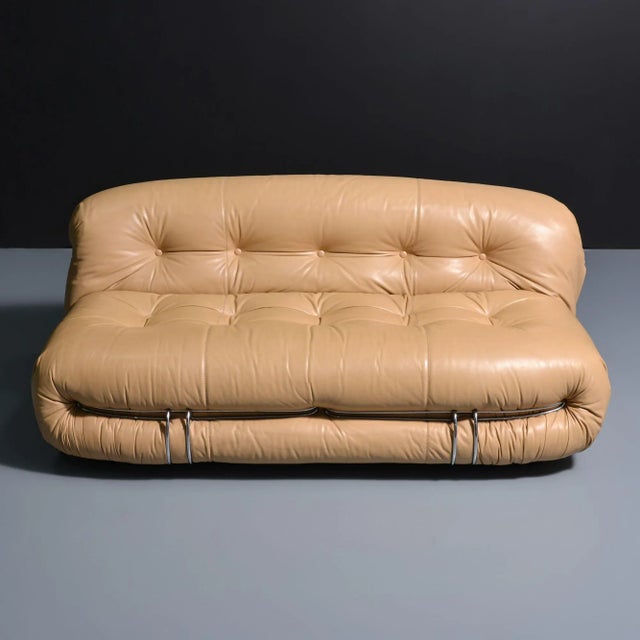 Mid-Century Modern Vintage Soriana Sofa by Afra & Tobia Scarpa in Original Natural Leather, 1970 For Sale - Image 3 of 9