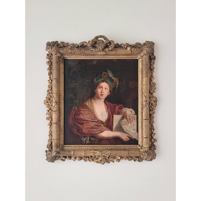 Small Antique Oil Painting Portrait of the Cumaean Sibyl After Domenichino For Sale - Image 12 of 15