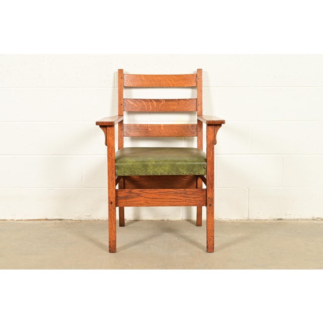 A rare and exceptional antique Mission or Arts & Crafts period armchair or dining captain chair By Gustav Stickley USA,...