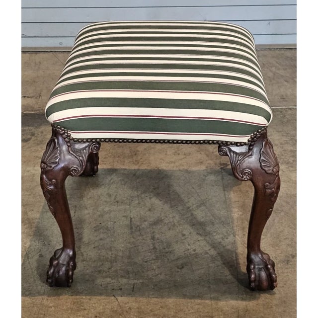 Brown Baker Chippendale Style Mahogany Carved Footstool Bench Stool Claw & Ball For Sale - Image 8 of 10