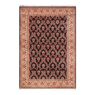 Floral 1990's Pak-Persian Black/Ivory Wool Rug - 6'0'' X 8'11'' For Sale
