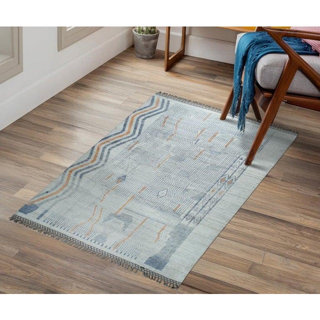 8x11 Ivory Hand-Knotted Wool Linear Gridwork Tribal Modern Carpet Rug For Sale In New York - Image 6 of 8