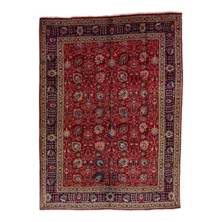 1960s Vintage Red Tabriz Persian Wool Rug With Allover Floral Motif For Sale