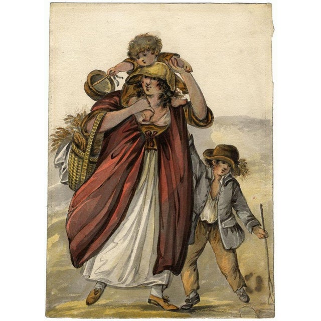 Circle of Robert Dighton, Peasant Mother & Children, 1785, Watercolour For Sale - Image 3 of 6