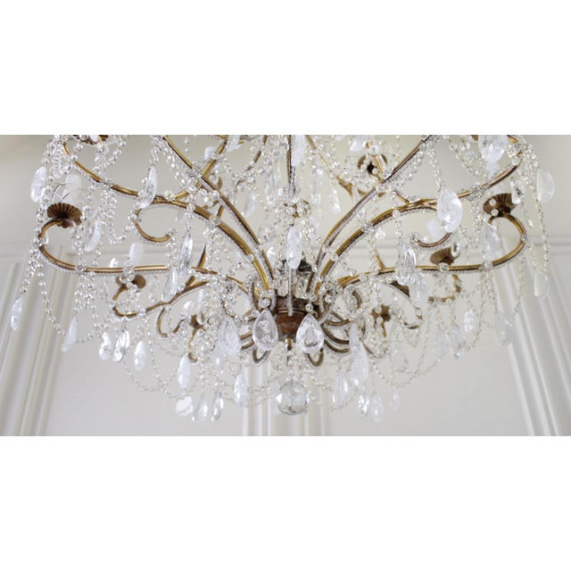 French Country Antique Reproduction Italian Chandelier With Rock Style Crystals For Sale - Image 3 of 10