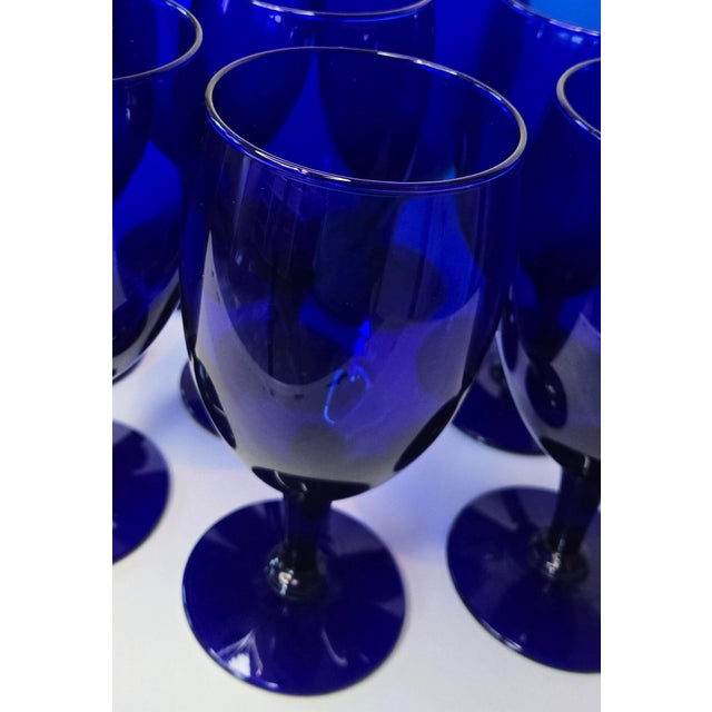 1990s Vintage 90s Cobalt Goblets- Set of 8 For Sale - Image 5 of 10