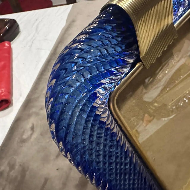 Barovier e Toso 1990s Barovier Style Art Deco Blue Murano Glass and Brass Picture Frame For Sale - Image 4 of 10