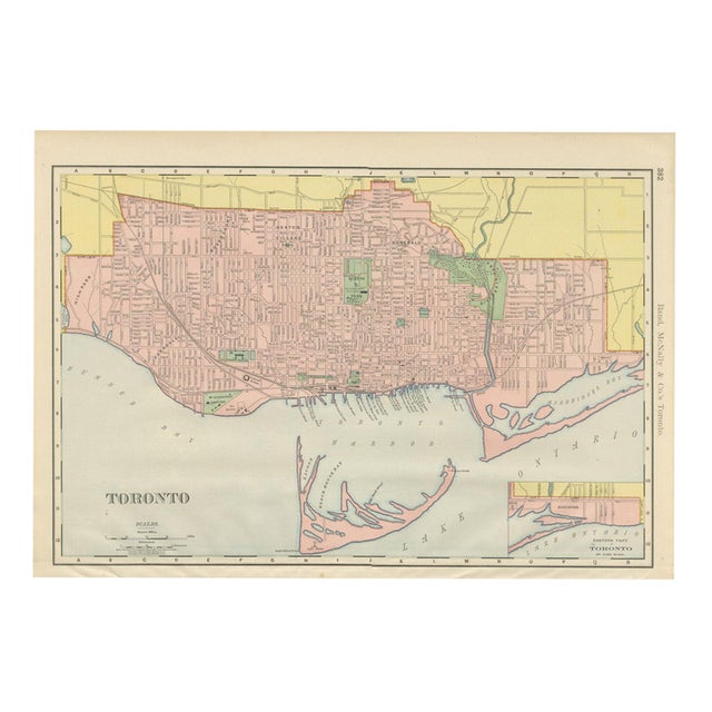 Antique Map of Toronto with Queens Park by Rand McNally, 1899 For Sale