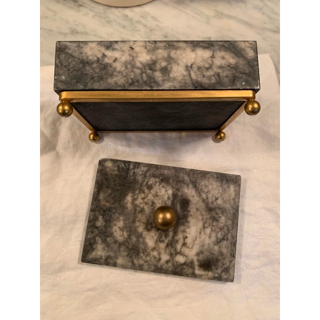 Mid Century Gray Marble Box Gold Mounts For Sale - Image 12 of 12
