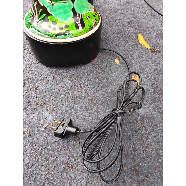 Black Pair of Vintage Chinese Cloisonné Vase Lamps For Sale - Image 8 of 9