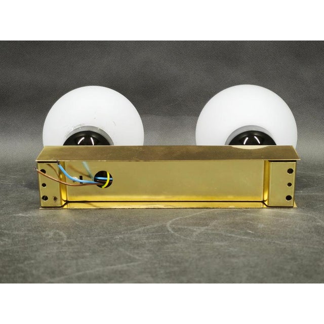 Vintage Brass Double Globe Wall Light by Kamenický Šenov, Czechoslovakia, 1970s For Sale - Image 4 of 11