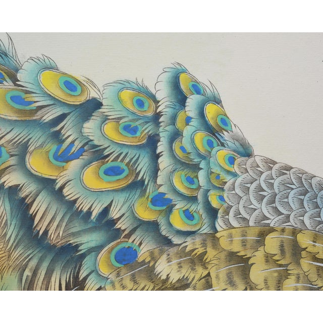 20th C. Chinese Export Pair of Peacocks and Flowers Painting For Sale - Image 16 of 18