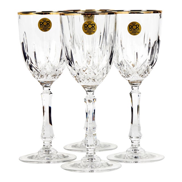 Italian Gilt Rim Crystal Wine Stems, Set of 4 For Sale