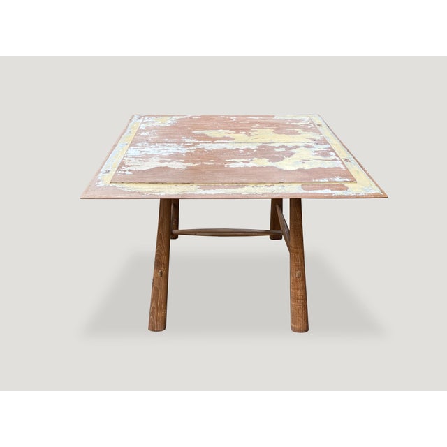 2010s Andrianna Shamaris Hand Carved Beveled Teak Cocktail Table, or Entry Table For Sale - Image 5 of 6