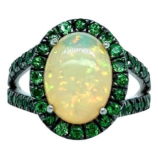 Natural Opal Tsavorite Ring 14k Gold 5.66 TCW Certified, Size 6.5 For Sale