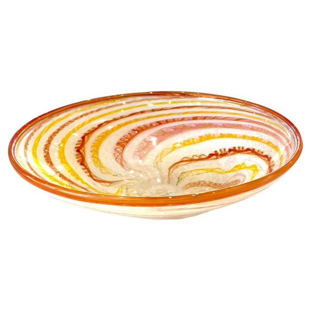 Stunning hand-blown studio art glass centerpiece bowl by the renowned American glass artists Bruce Pizzichillo and Dari...